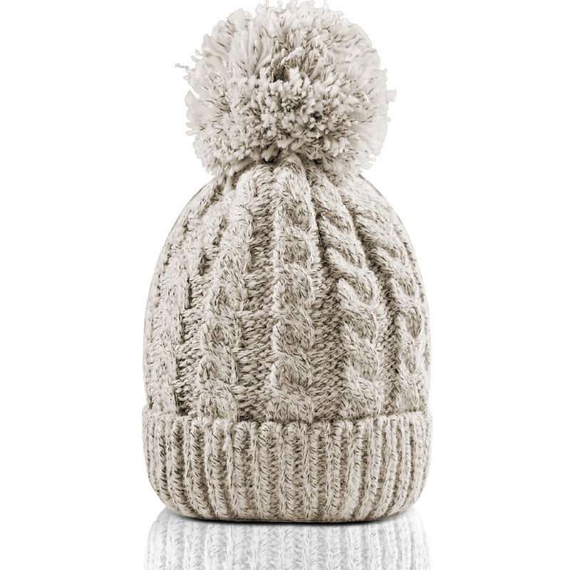 Whiteleopard Women's Winter Beanie Warm Fleece Lining - Thick Slouchy Cable Knit Skull Hat Ski Cap (Cream) - Image 1